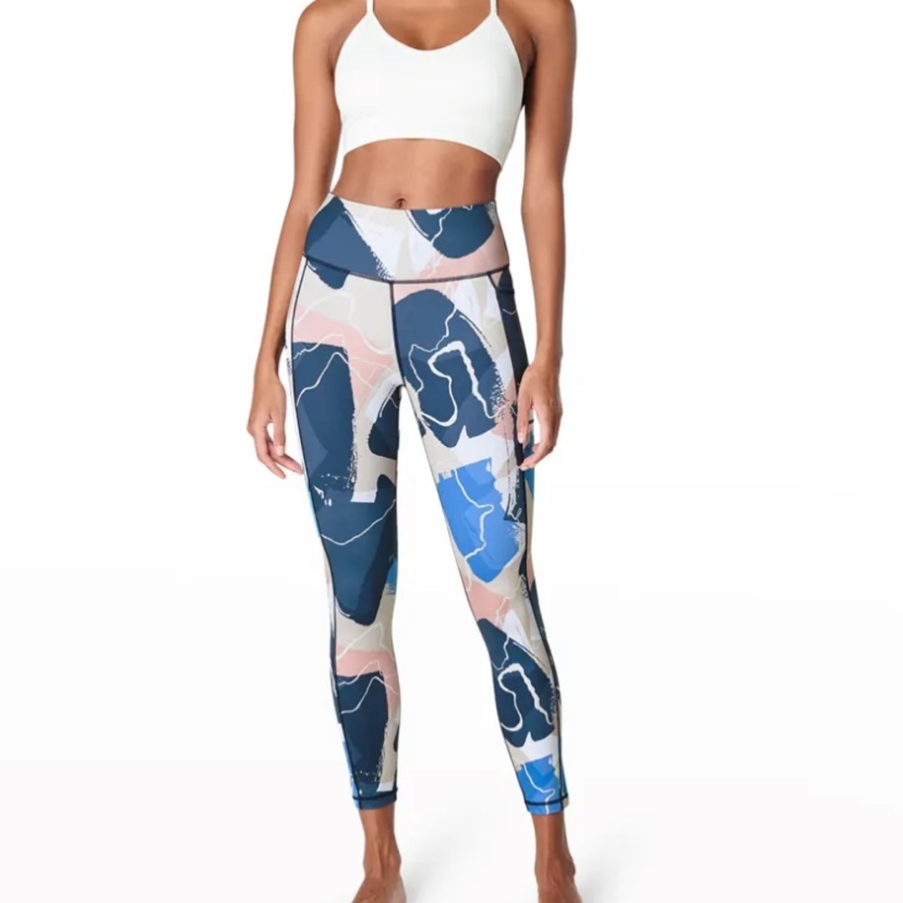 SWEATY BETTY Super Sculpt 7/8 Yoga Leggings Blue Print US 8-10